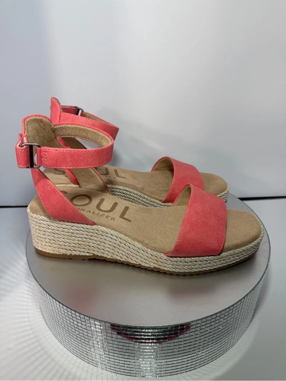 SOUL Naturalizer Coral Pink Espadrille Wedge Sandals size 8.5 W new w/out tags